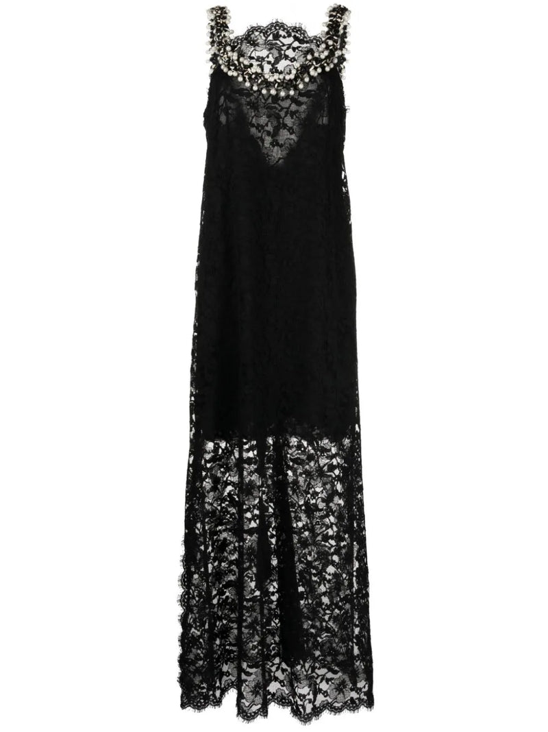 Faux Pearl Embellished Lace Maxi Dress