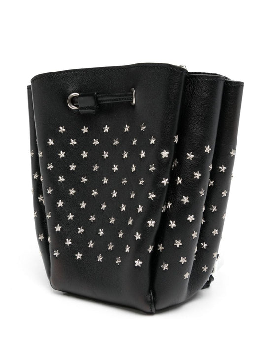 Yves Saint Laurent Small Emmanuelle Bucket Bag in black leather, stylish shoulder bag with gold-tone hardware.