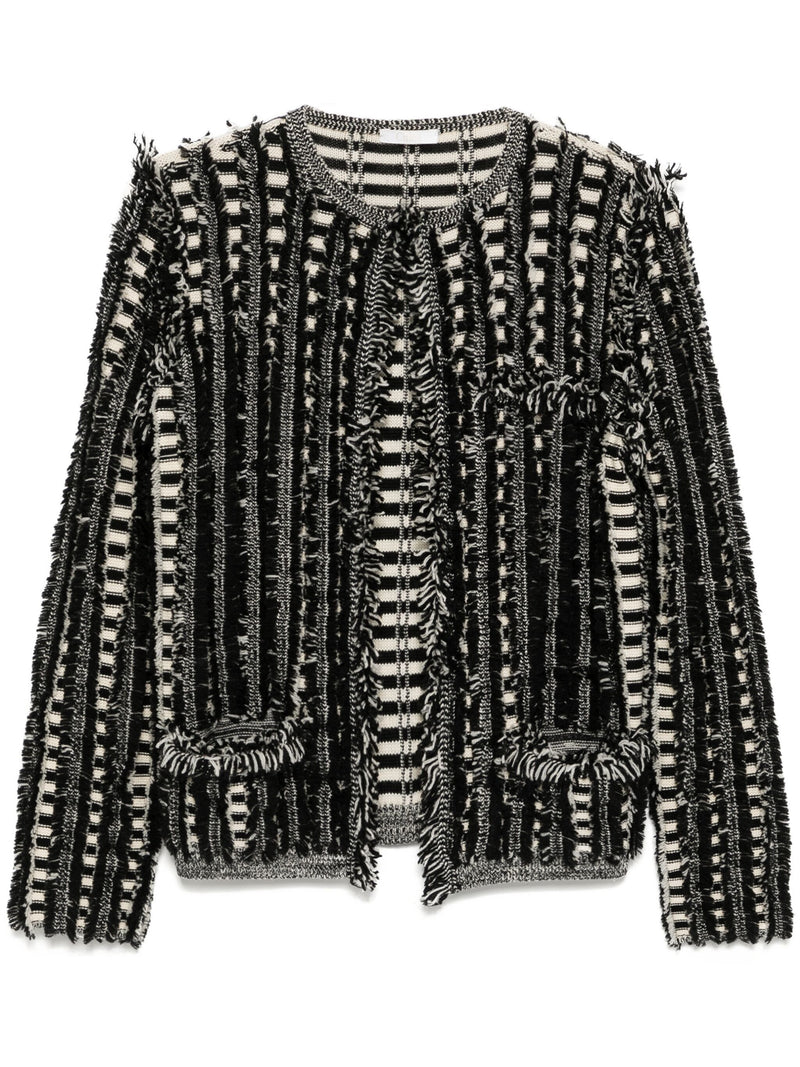 Monochrome Fringed Cardigan Sweater Jacket