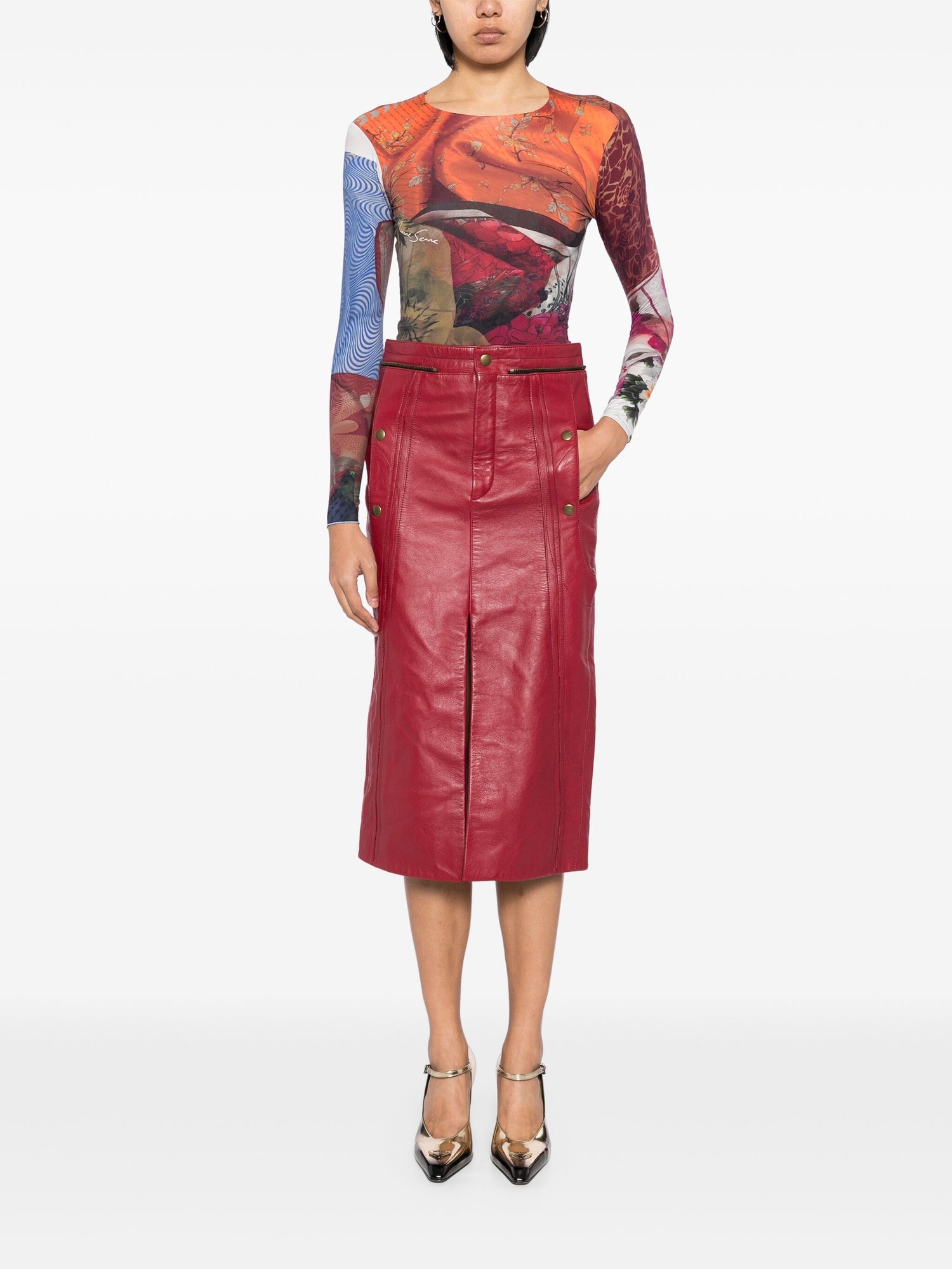 Red Leather Pencil Skirt Rewind Vintage Affairs - Main Image