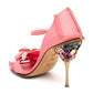 Pink Leather Flower Embellished Heels