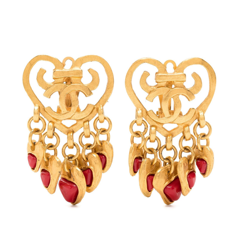 1995 CC Heart Fringe Dangle Clip-On Earrings