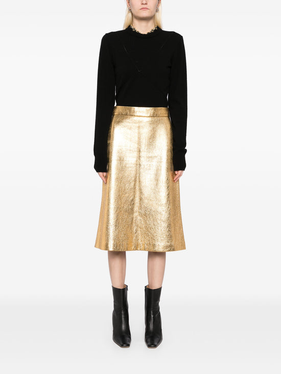 Metallic Gold Leather Skirt