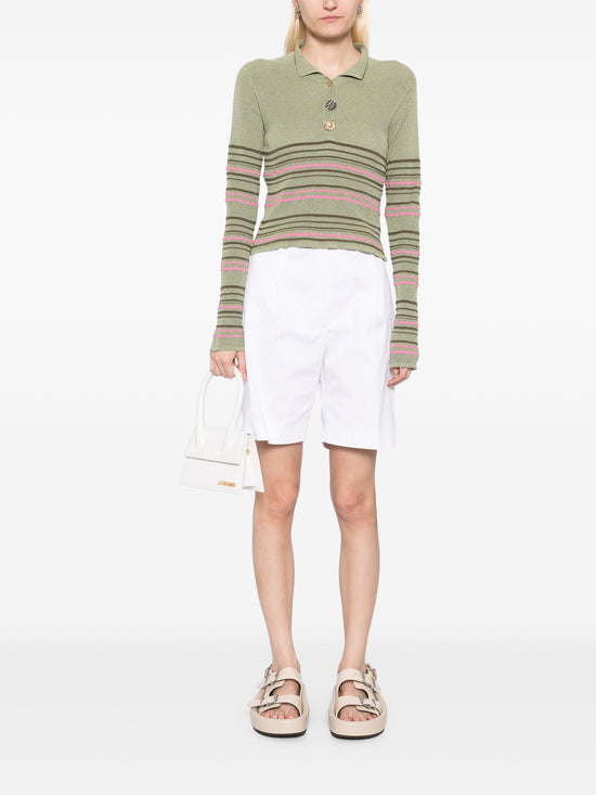 Pleated White Bermuda Shorts