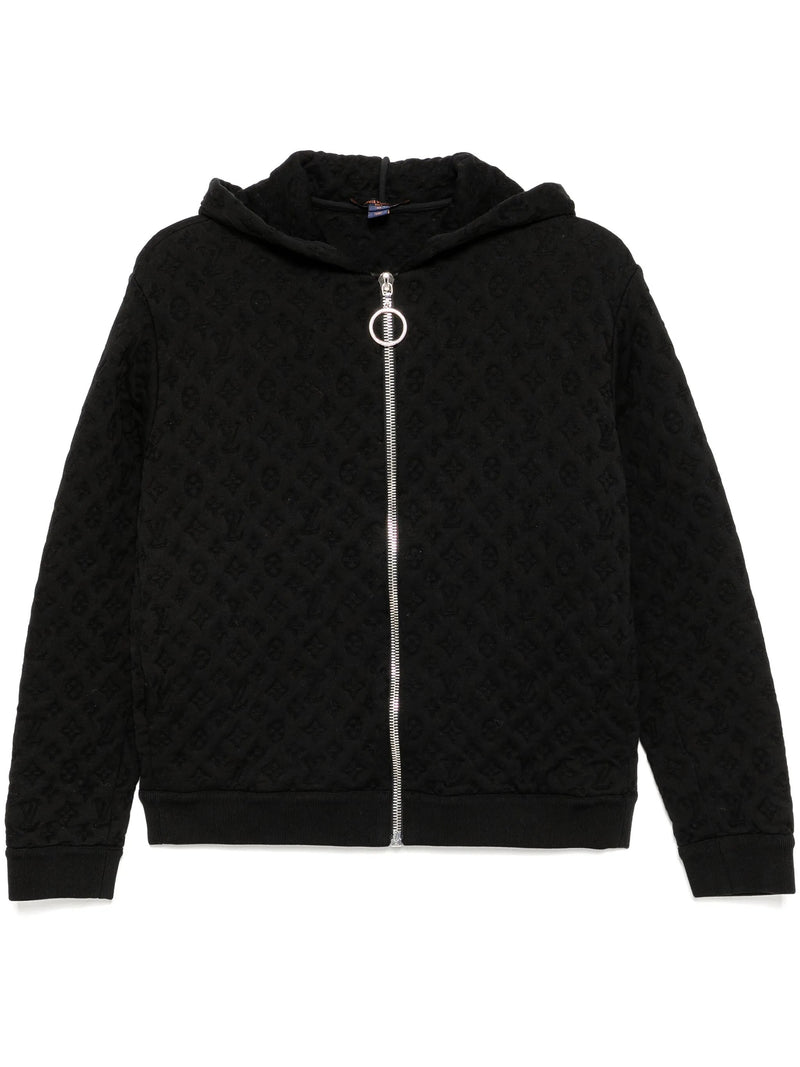 Black Monogram Zip-Up Hoodie