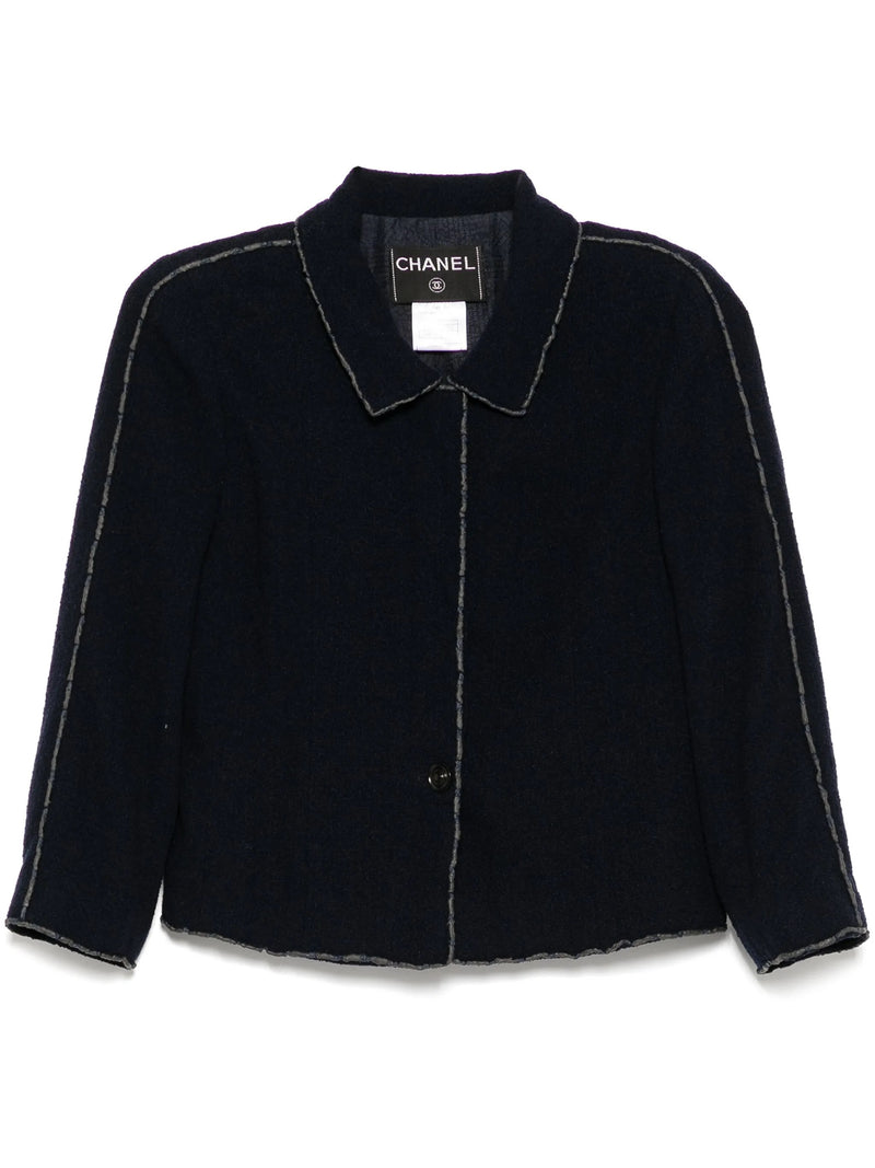 Navy Frayed Hem Jacket