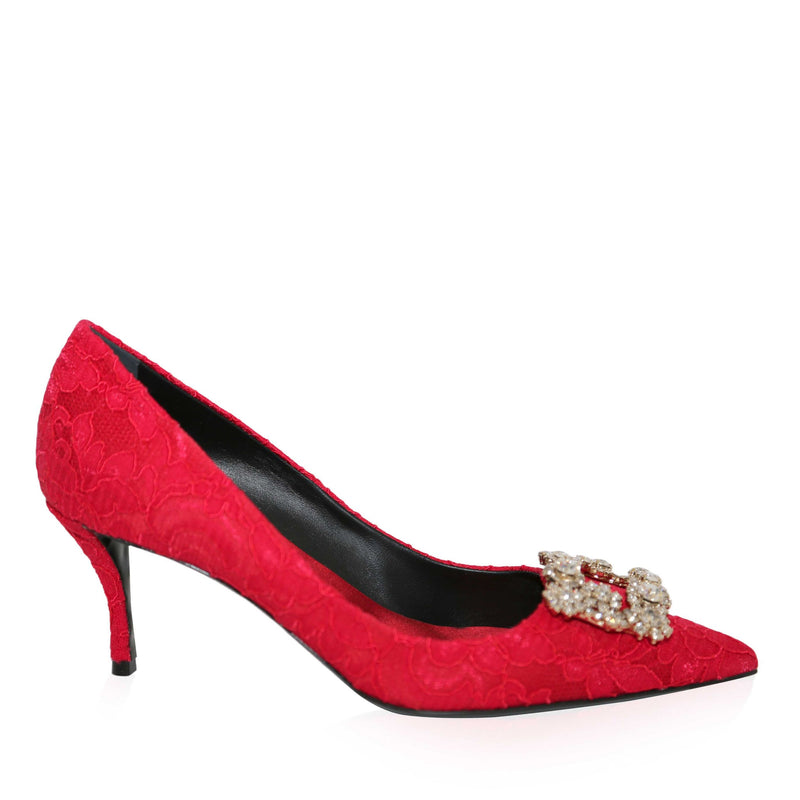 Roger Vivier Efflorescence Red Lace Pumps