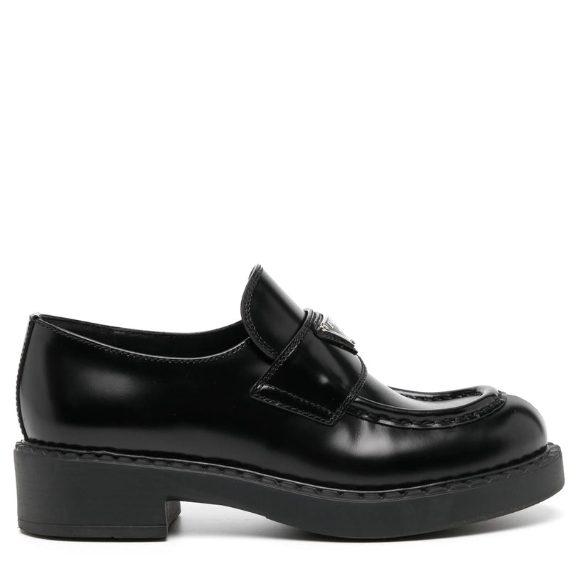 Black Brushed Leather Platform Loafers