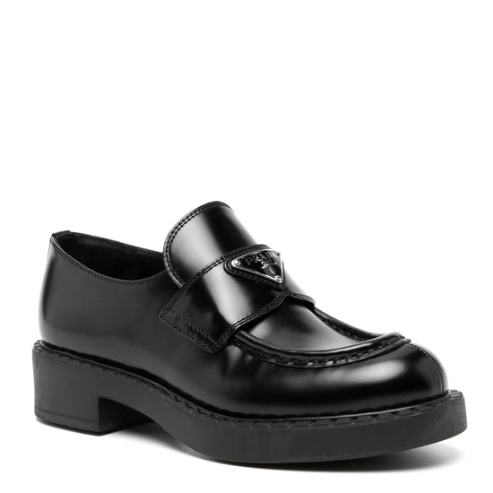 Black Brushed Leather Platform Loafers