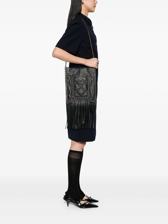 Quilted Leather Fringe Shopping Bag Small