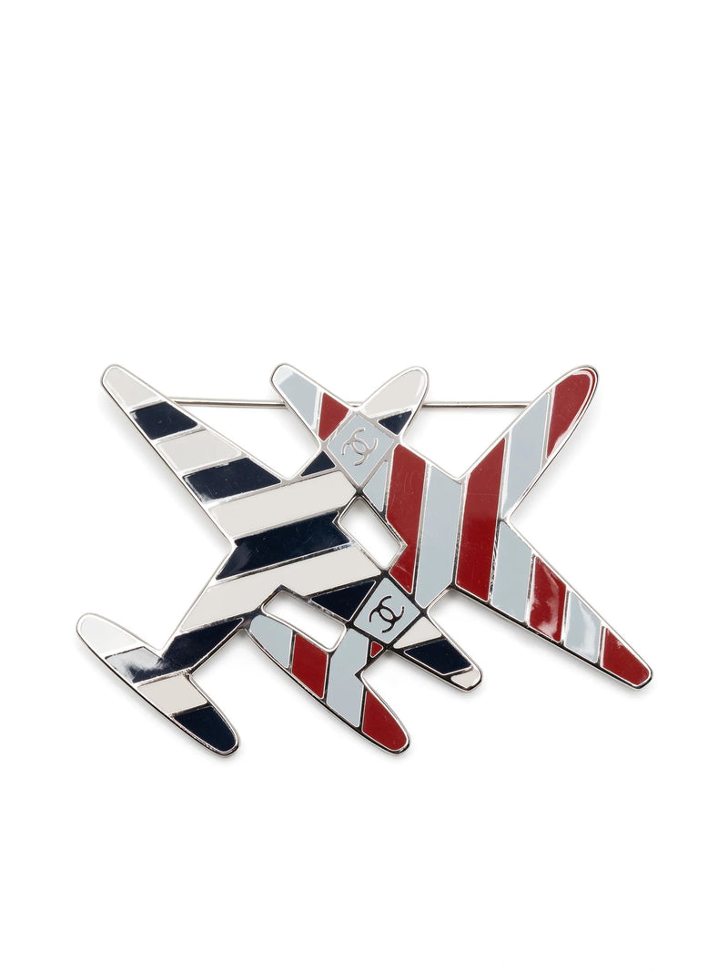 Striped CC Airplane Brooch