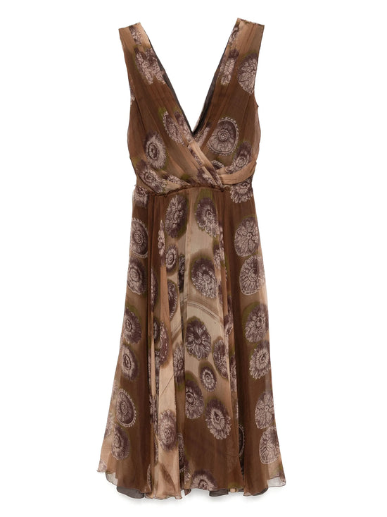 Brown patterned dress on a white background