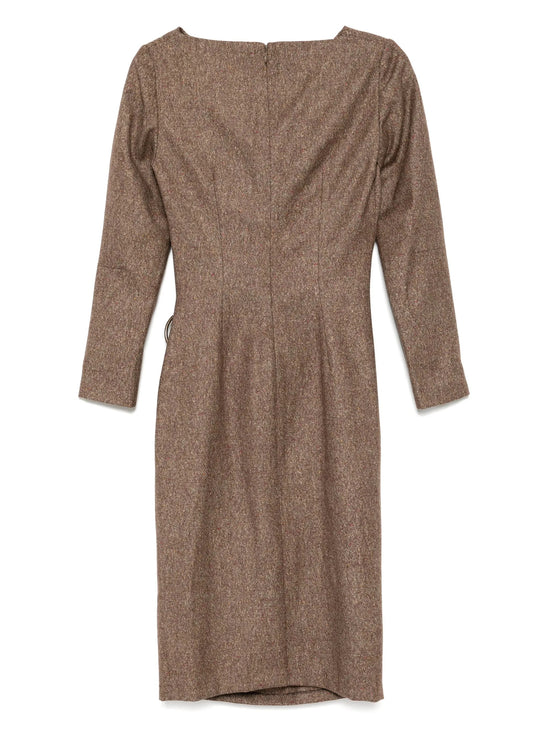 Brown Wool-Blend Brooch Dress