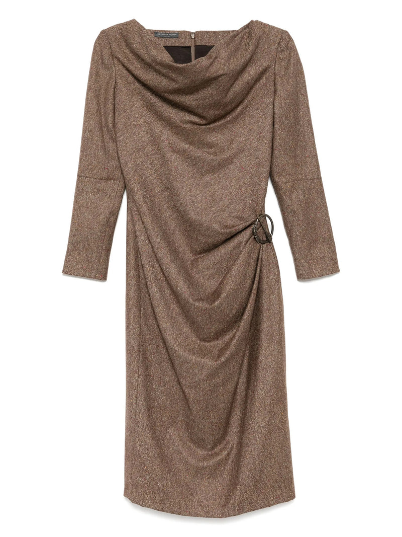 Brown Wool-Blend Brooch Dress