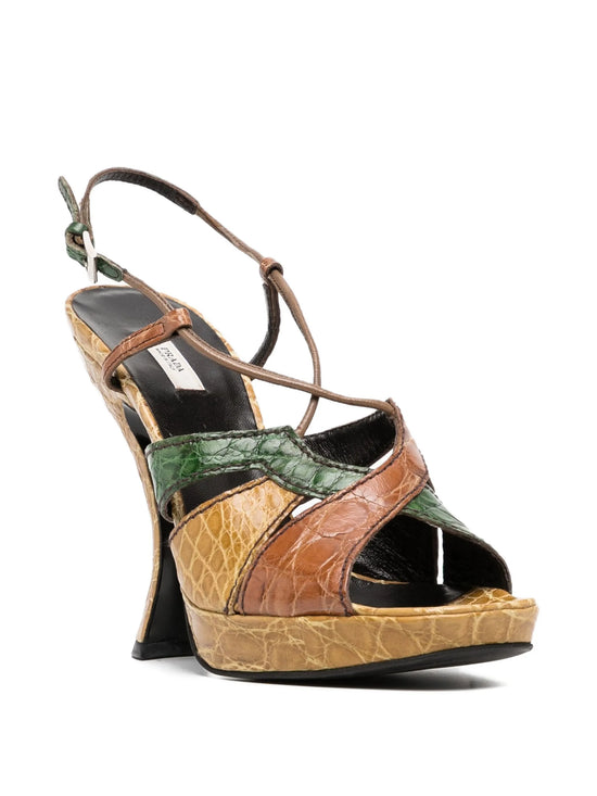 Tricolour Embossed Platform Heels
