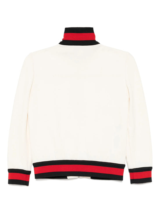 Cream Web Stripe Bomber Jacket