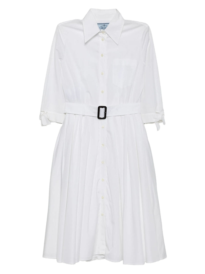 White Pleated Shirt Dress