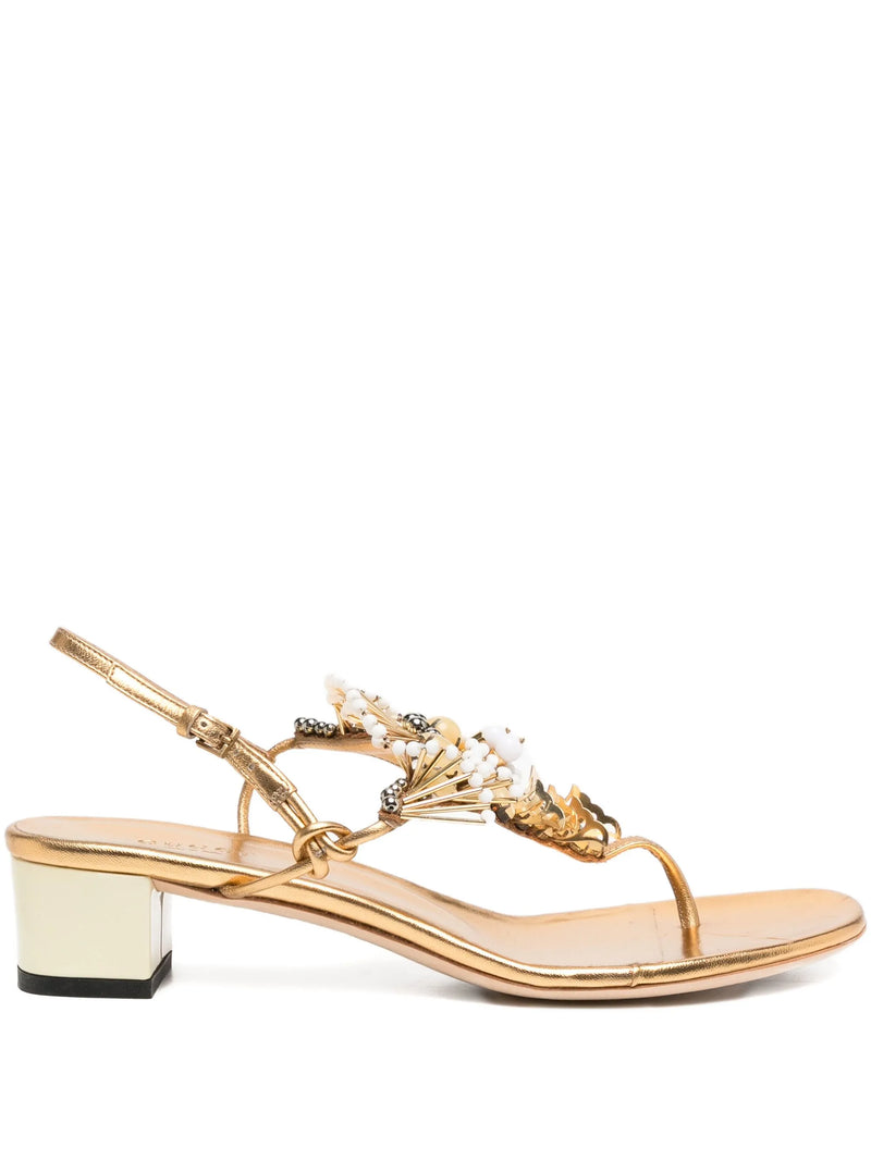 Gold Appliqué Leather Sandals