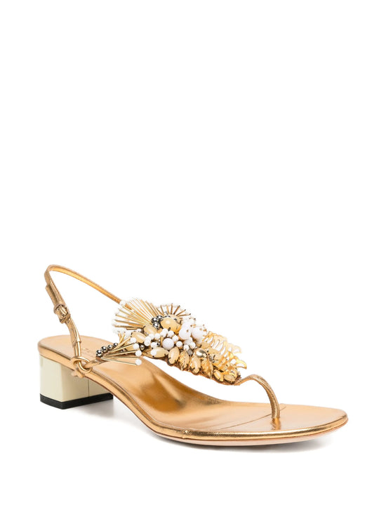 Gold Appliqué Leather Sandals