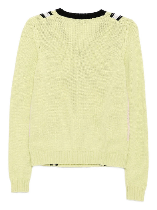 Green V-Neck Long-Sleeve Knit Jumper