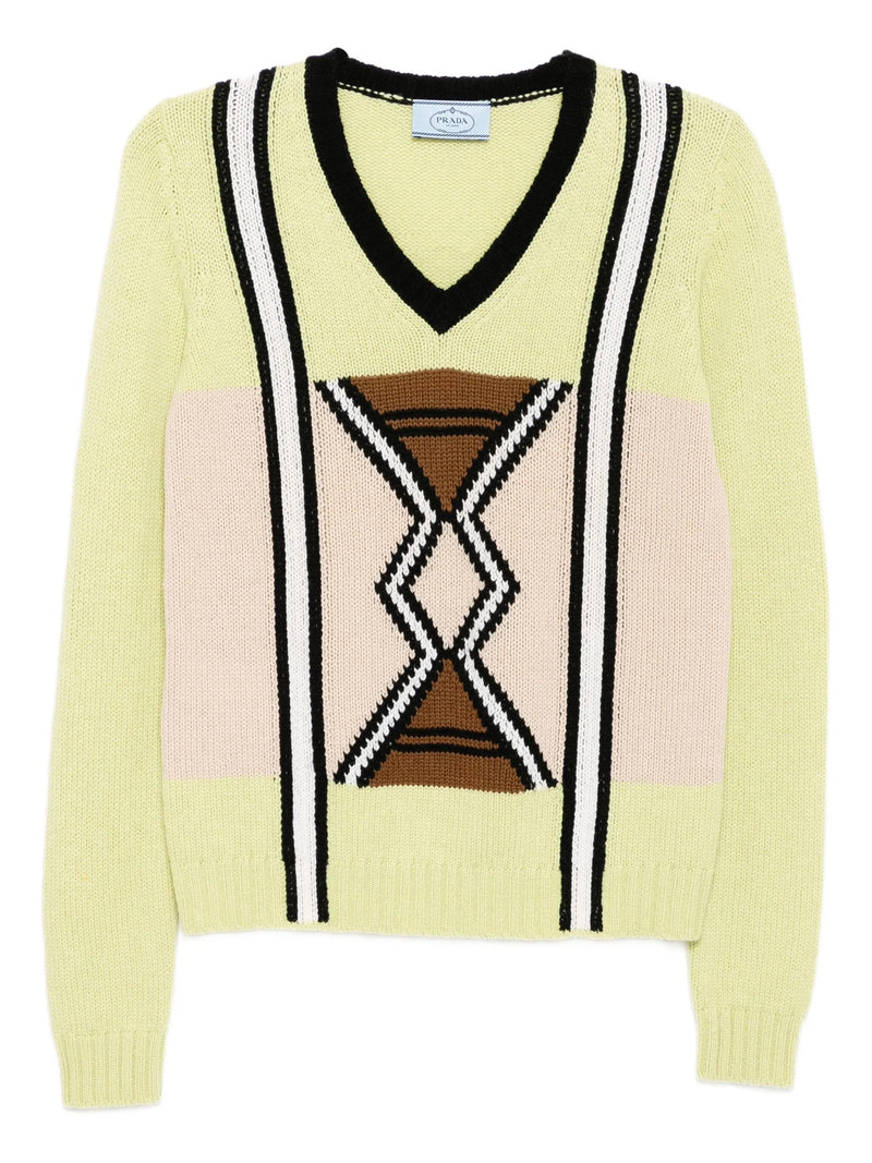 Green V-Neck Long-Sleeve Knit Jumper