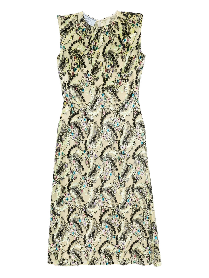 Prada Floral Textured Velvet Dress in Green