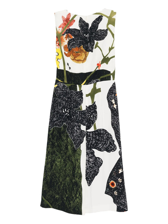PRADA Long dress with floral and abstract patterns on a white background