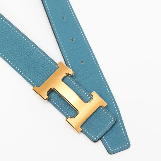 H Buckle Reversible Leather Belt GHW