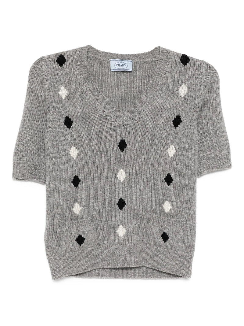 Grey Short-Sleeve Knit Top