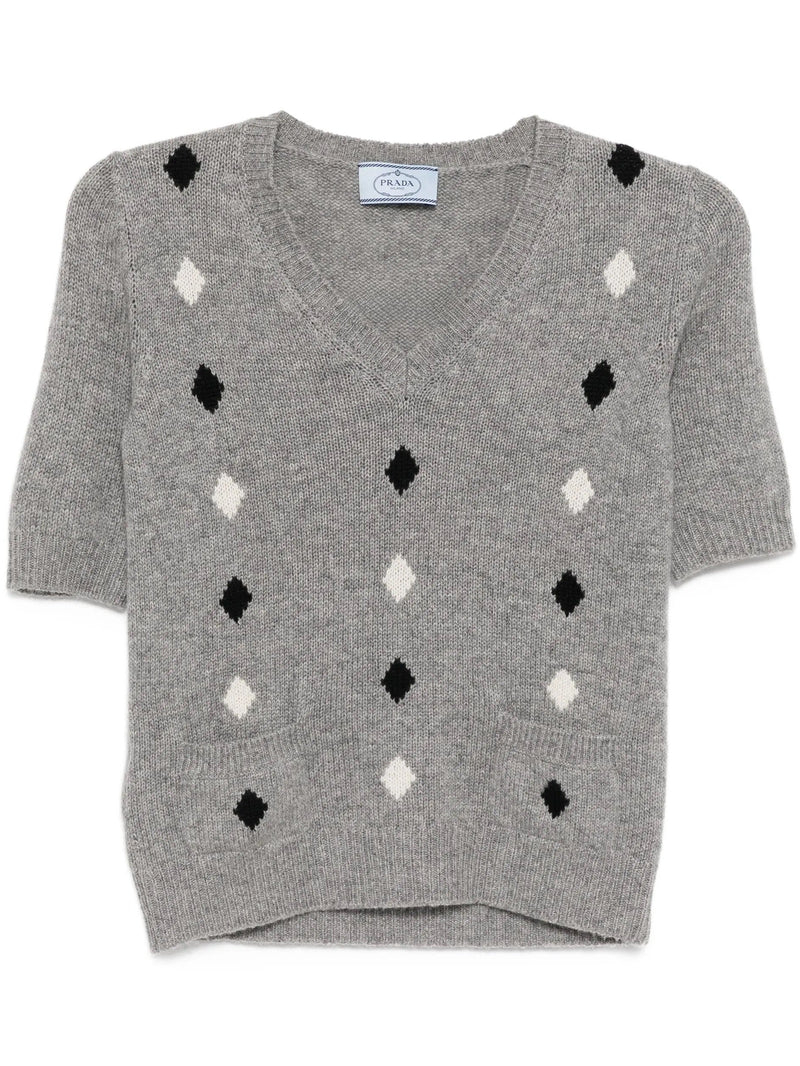 Grey Short-Sleeve Knit Top