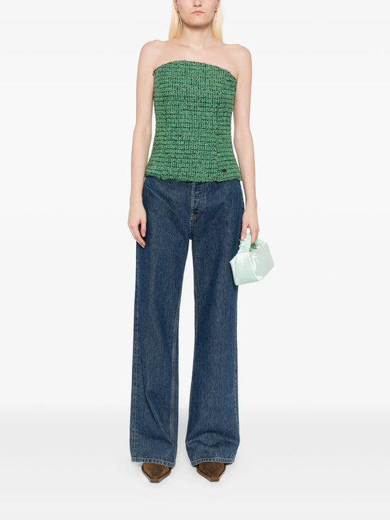 Tweed Strapless Green Top