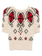 Cream Short-Sleeve Intarsia Knit Jumper