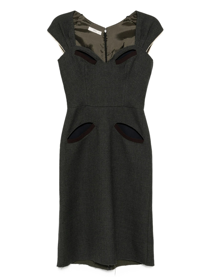 Sweetheart Neck Wool Midi Dress Grey