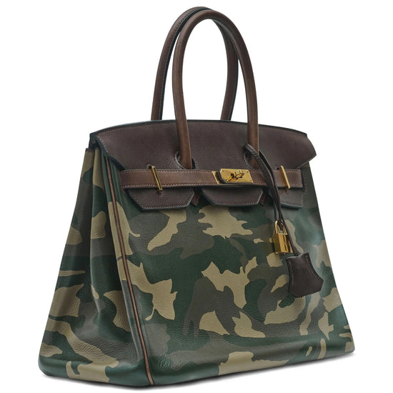 Birkin 35 Customised Camouflage Ebene GHW