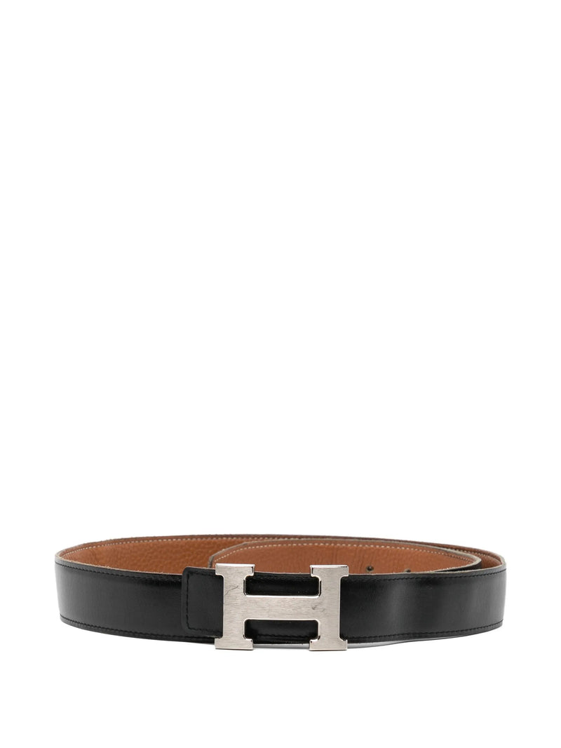 H Buckle Leather Belt Black PHW