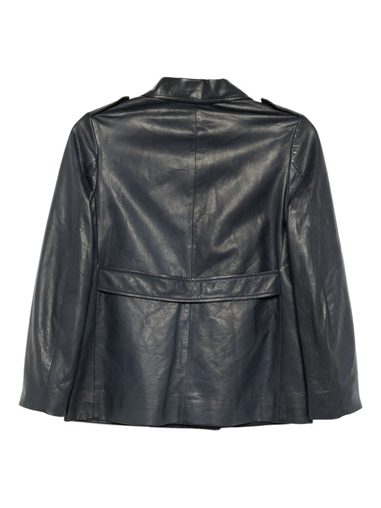 Navy Leather Blazer