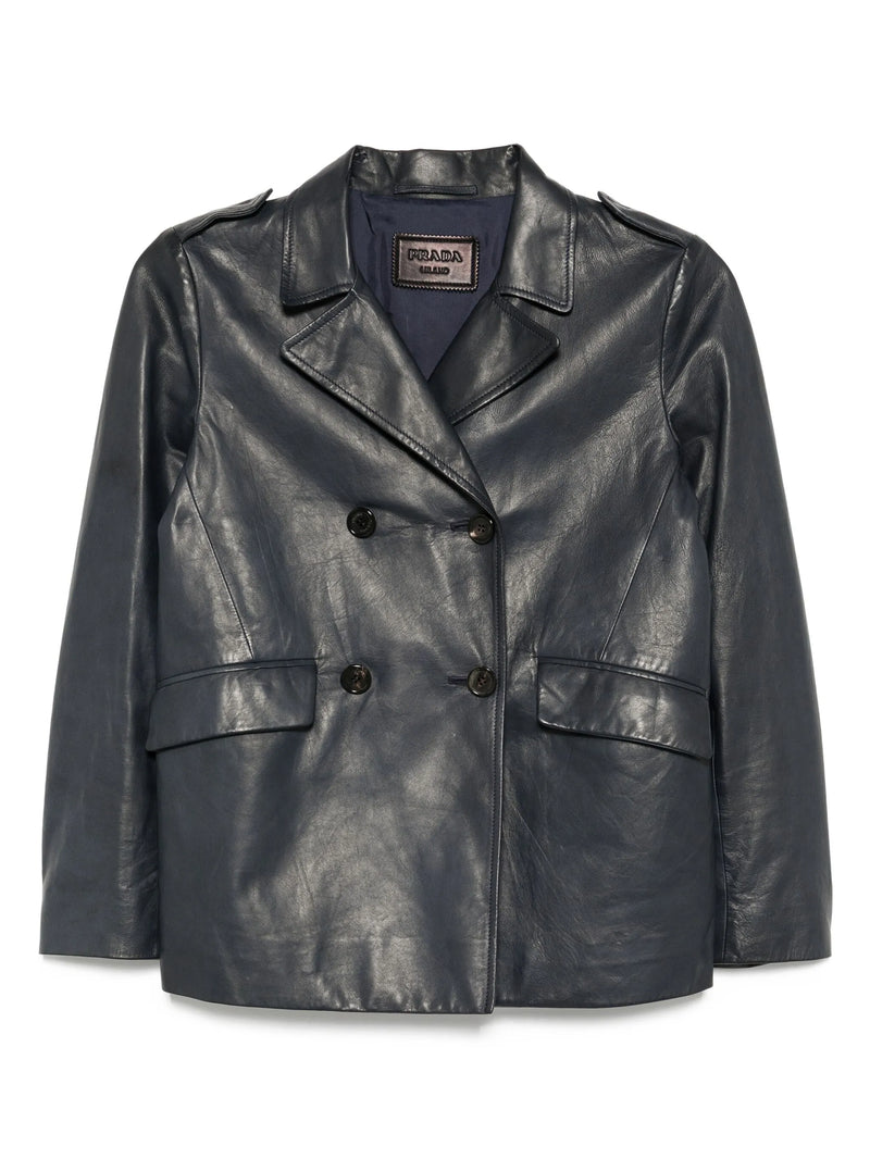 Navy Leather Blazer