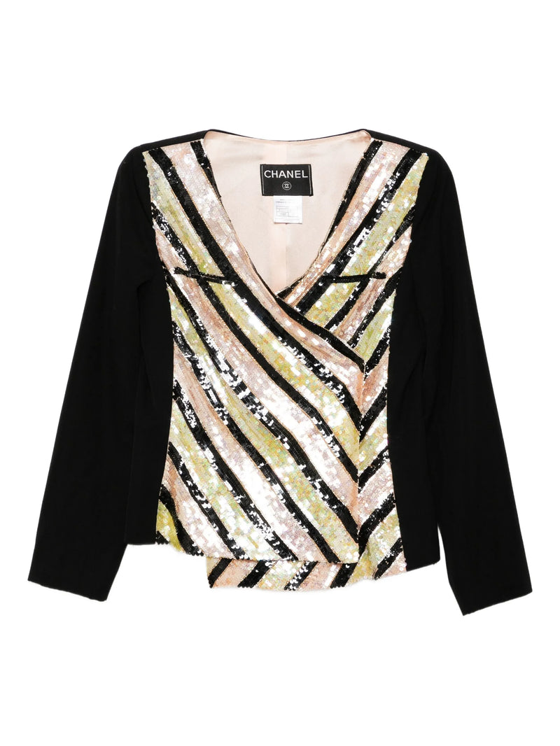 V-Neck Sequin Striped Top