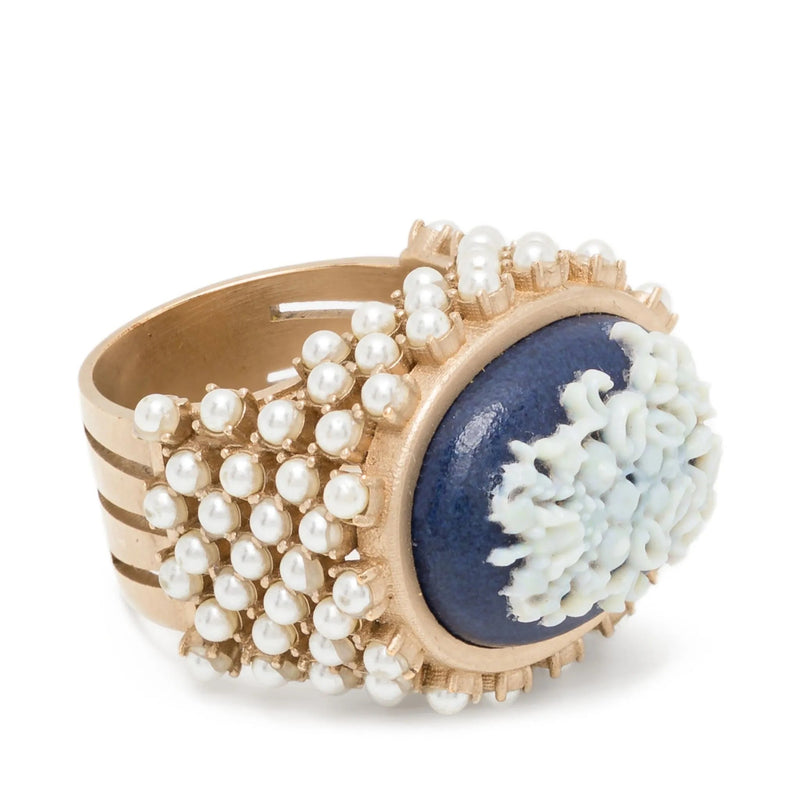Dior Ornate Ring with Pearls in Gold