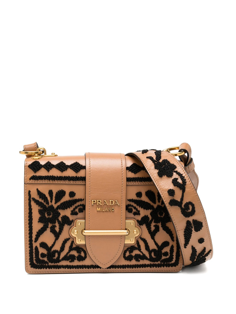 Cahier Embroidered Shoulder Bag Beige