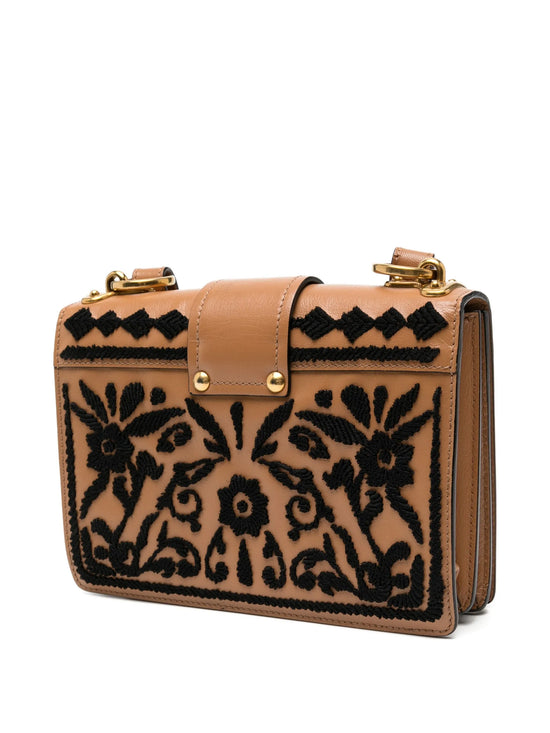 Cahier Embroidered Shoulder Bag Beige