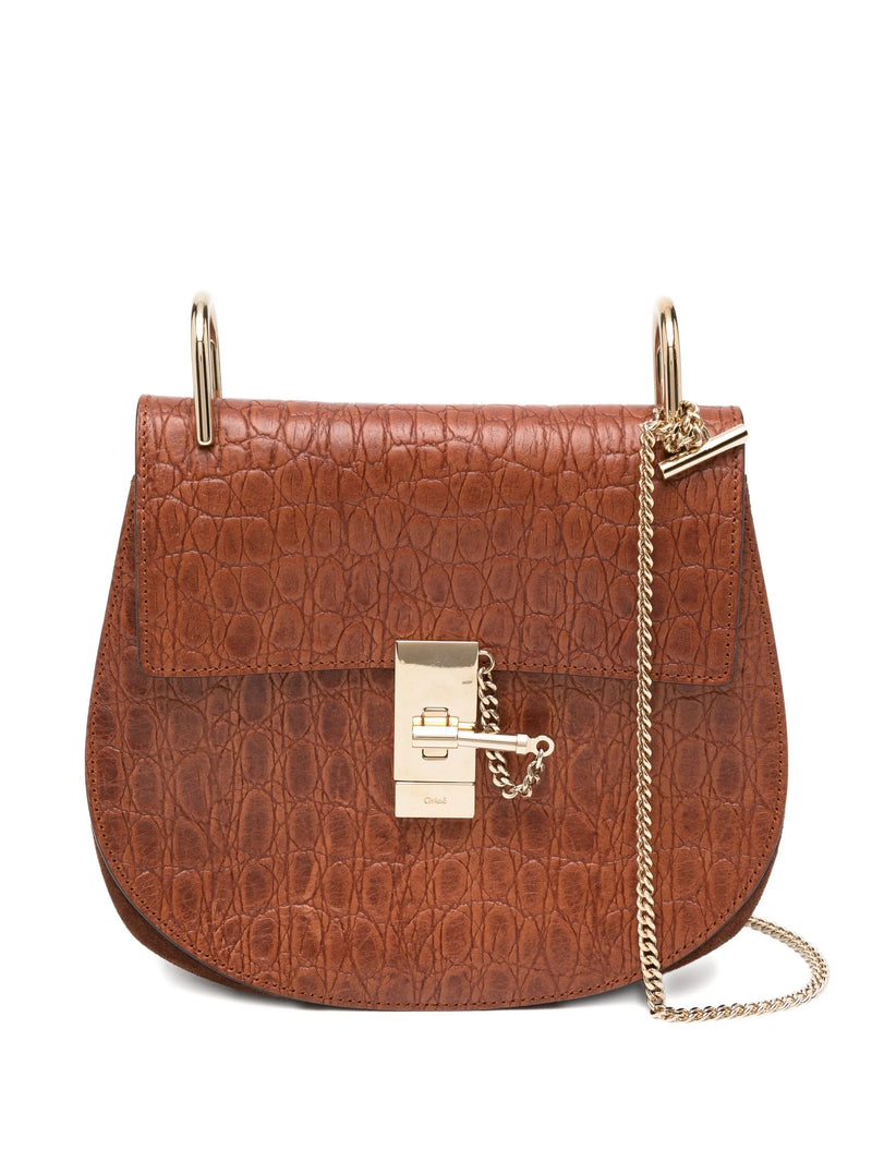 Brown Embossed Drew Shoulder Bag