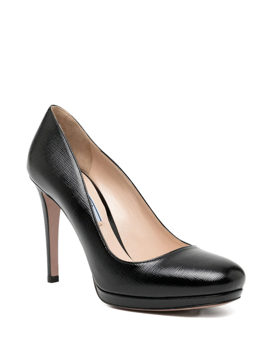 Black Saffiano Round Toe Pumps