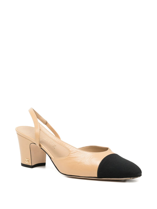 Beige & Black Slingback Heels