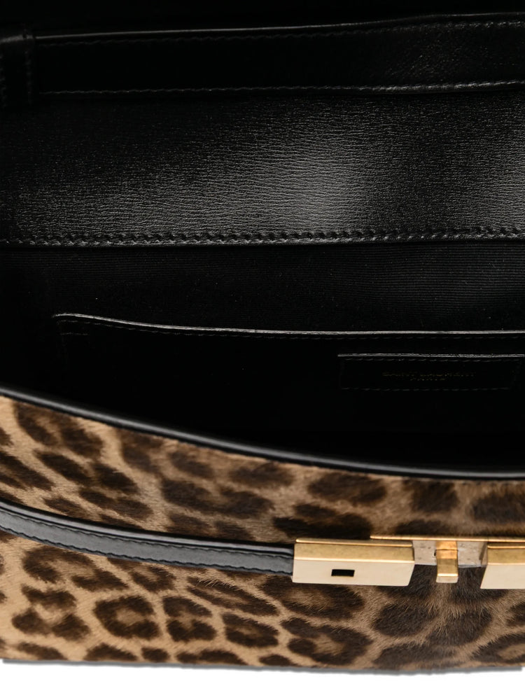 Saint Laurent Printed Manhattan Small Shoulder Bag GHW in leopard print