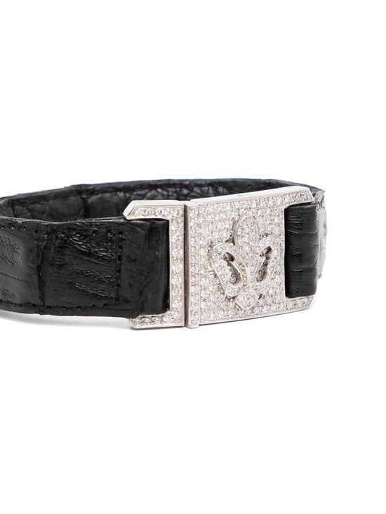 Fleur-de-Lis Pavé Buckle Leather Bracelet