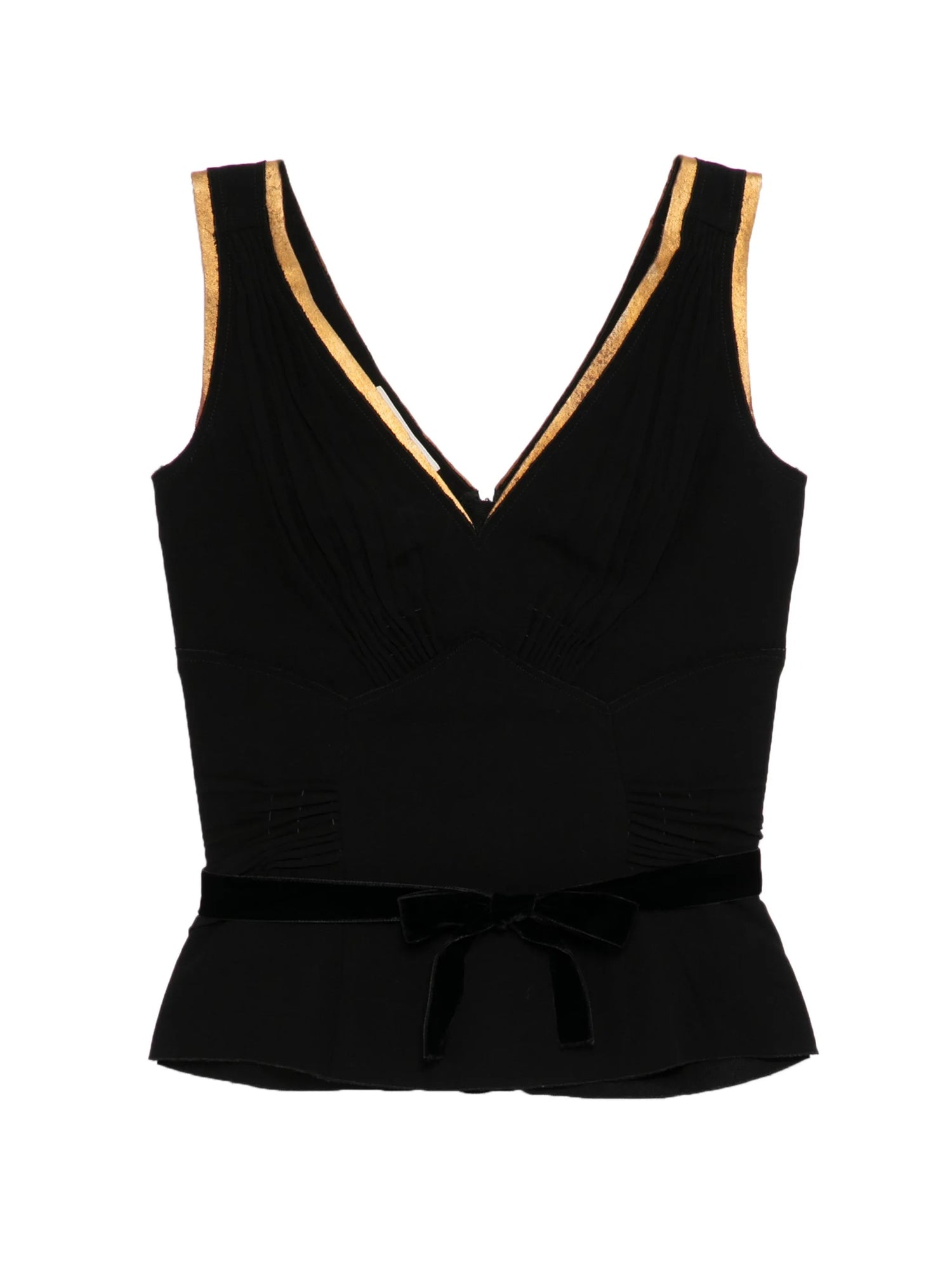Prada V-Neck Top with Gold Trim in black
