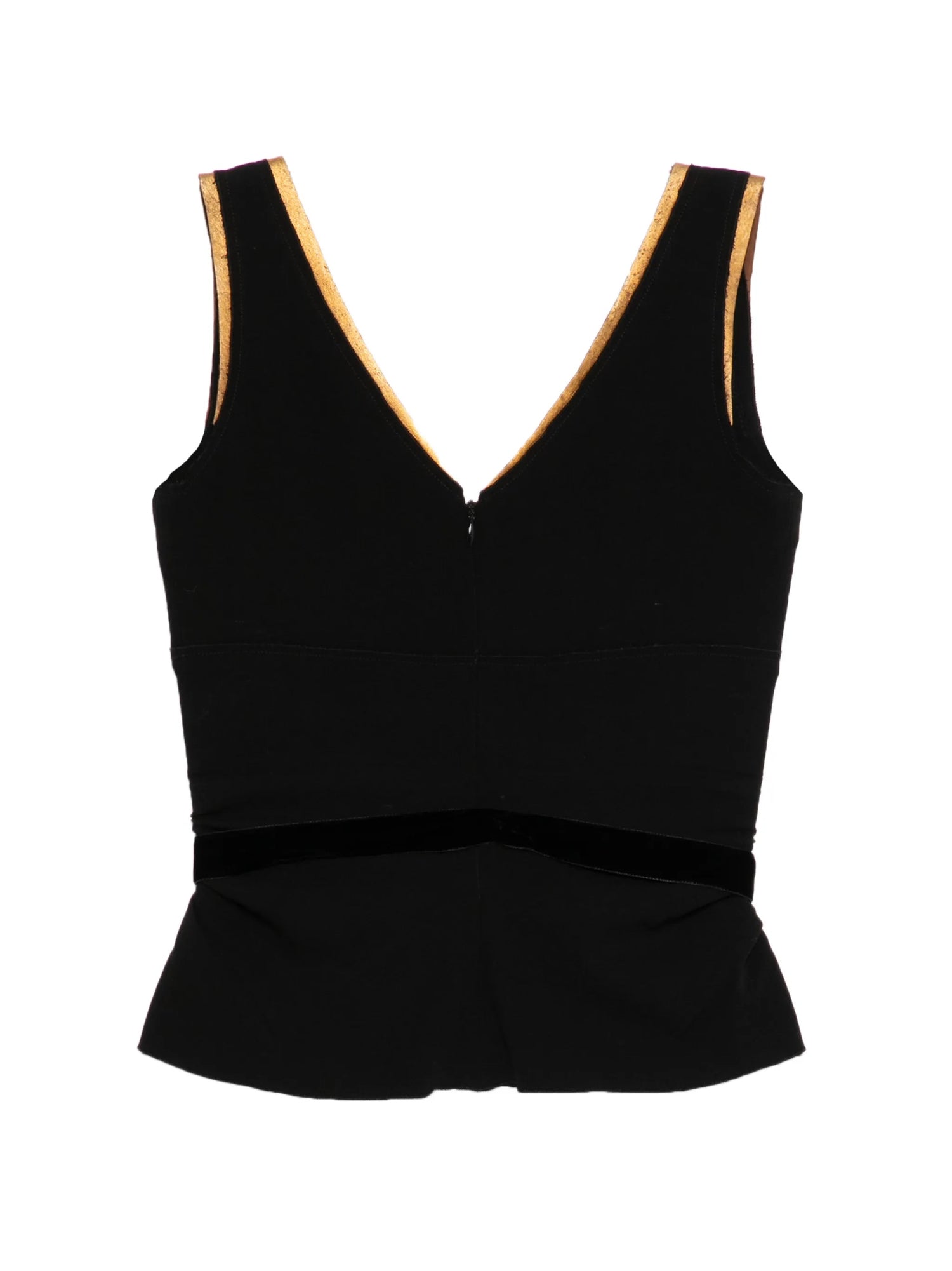 Prada V-Neck Top with Gold Trim in black