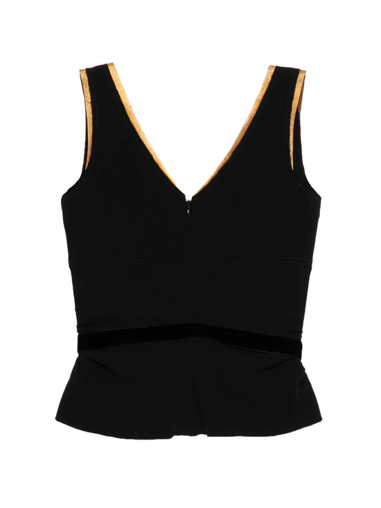 Prada V-Neck Top with Gold Trim in black
