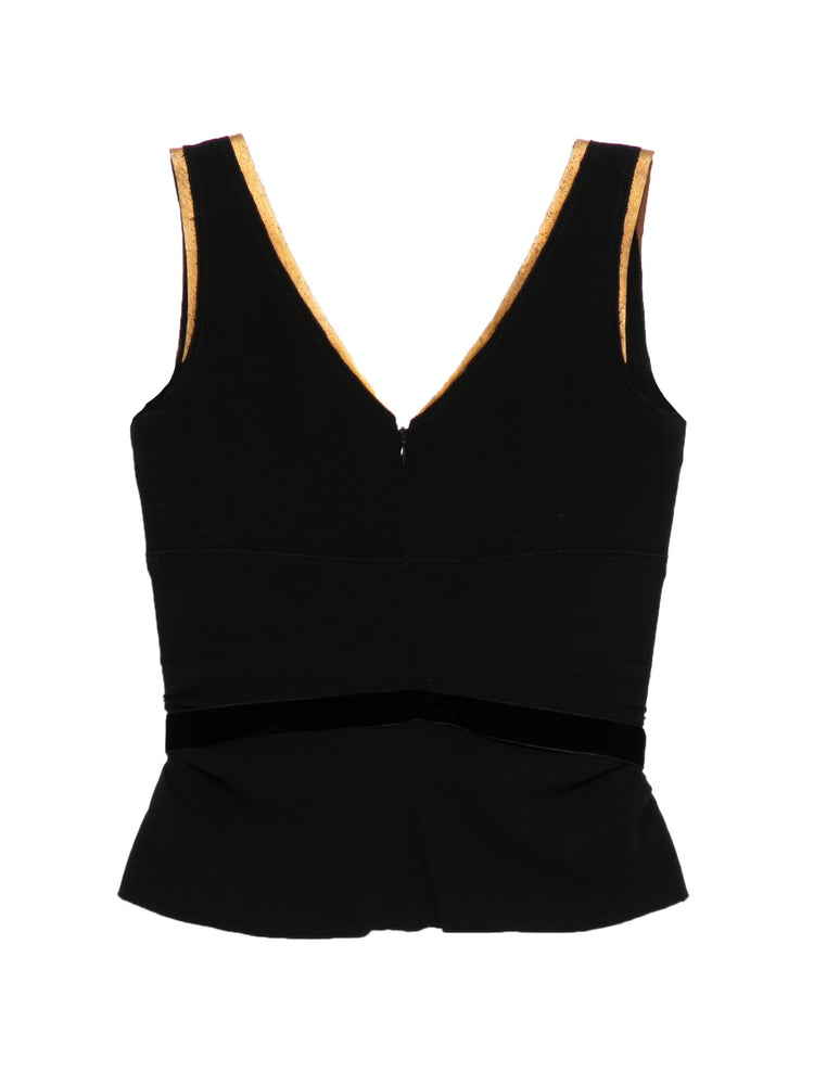 Prada V-Neck Top with Gold Trim in black